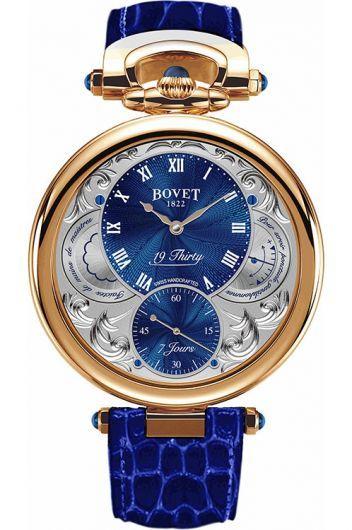 bovet fleurier blue dial manual winding watch with leather strap for men - ntr0103