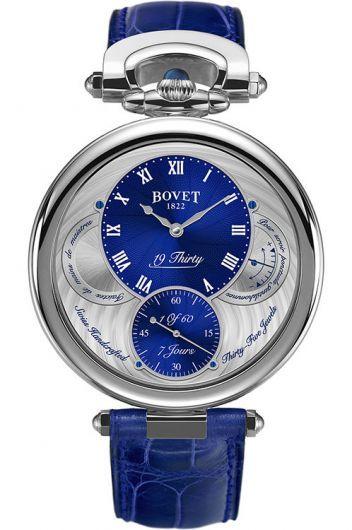 bovet fleurier blue dial manual winding watch with leather strap for men - nts0062