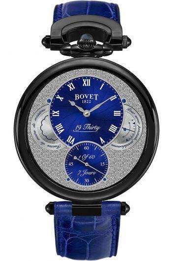 bovet fleurier blue dial manual winding watch with leather strap for men - ntsb0081