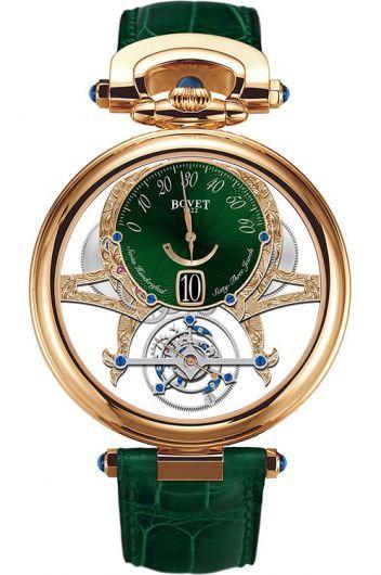 bovet fleurier green dial manual winding watch with leather strap for men - aivi031