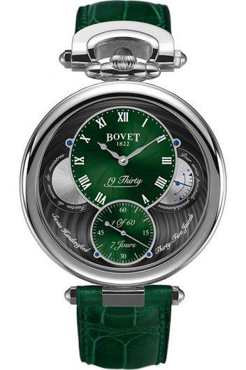 bovet fleurier green dial manual winding watch with leather strap for men - nts0041