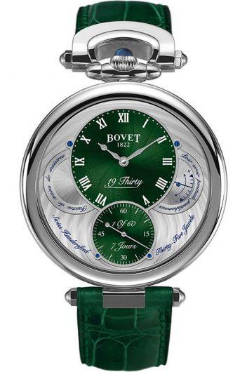 bovet fleurier green dial manual winding watch with leather strap for men - nts0067