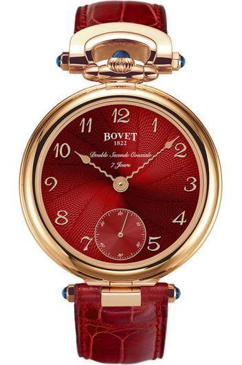 bovet fleurier red dial manual winding watch with leather strap for men - ai43027