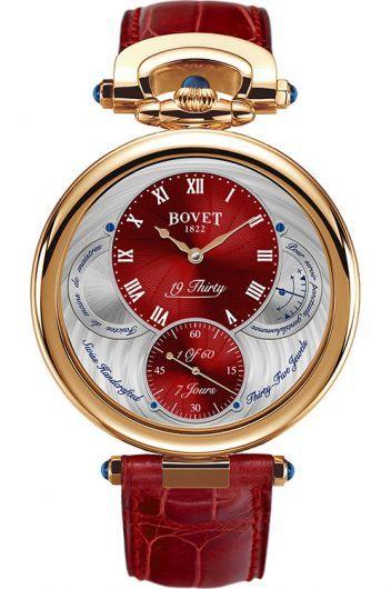 bovet fleurier red dial manual winding watch with leather strap for men - ntr0050