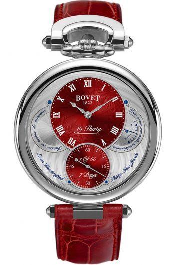 bovet fleurier red dial manual winding watch with leather strap for men - nts0050