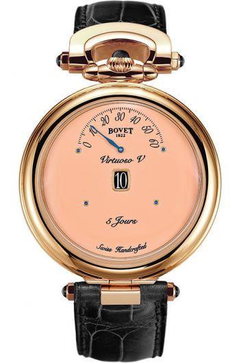 bovet fleurier salmon dial manual winding watch with leather strap for men - achs048