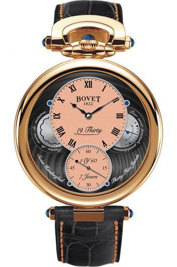 bovet fleurier salmon dial manual winding watch with leather strap for men - ntr0088