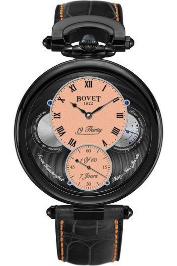 bovet fleurier salmon dial manual winding watch with leather strap for men - nts0060