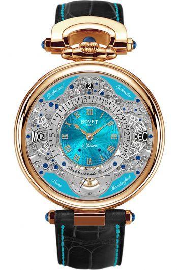 bovet fleurier turquoise dial manual winding watch with leather strap for men - acqpr021