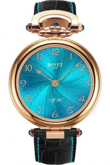 bovet fleurier turquoise dial manual winding watch with leather strap for men - ai43031