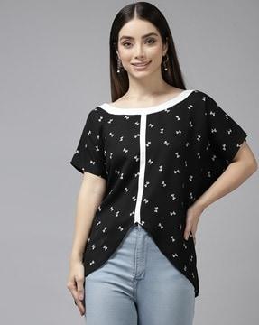 bow print boat-neck top