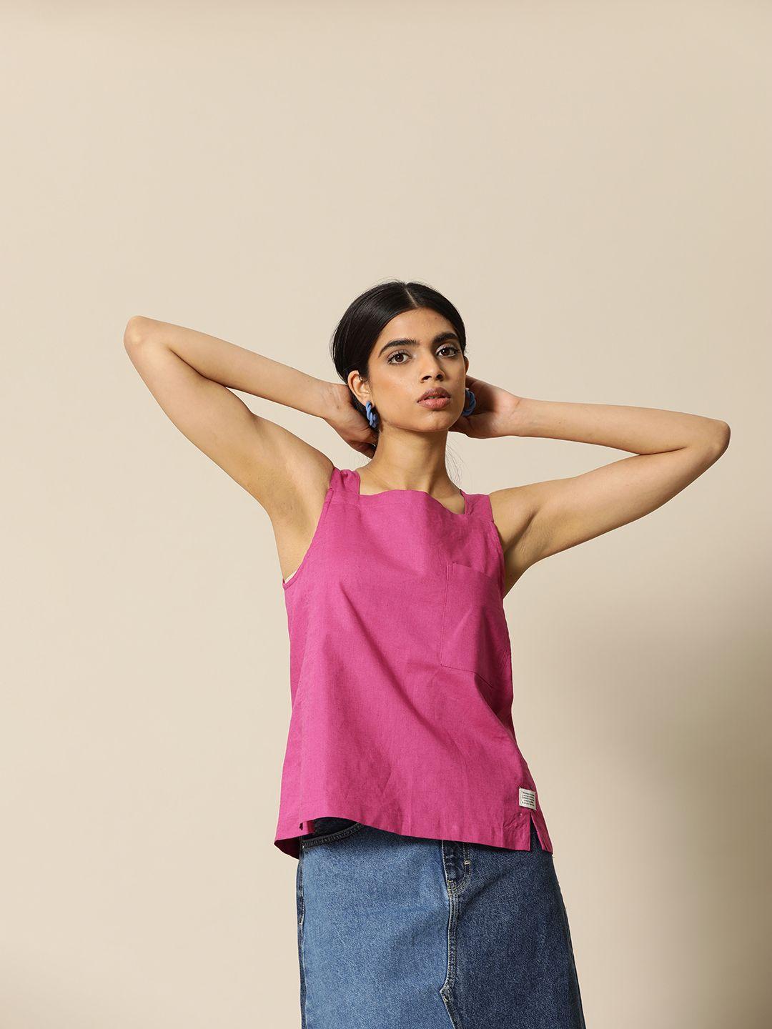 bower fuchsia solid linen cotton top with pocket