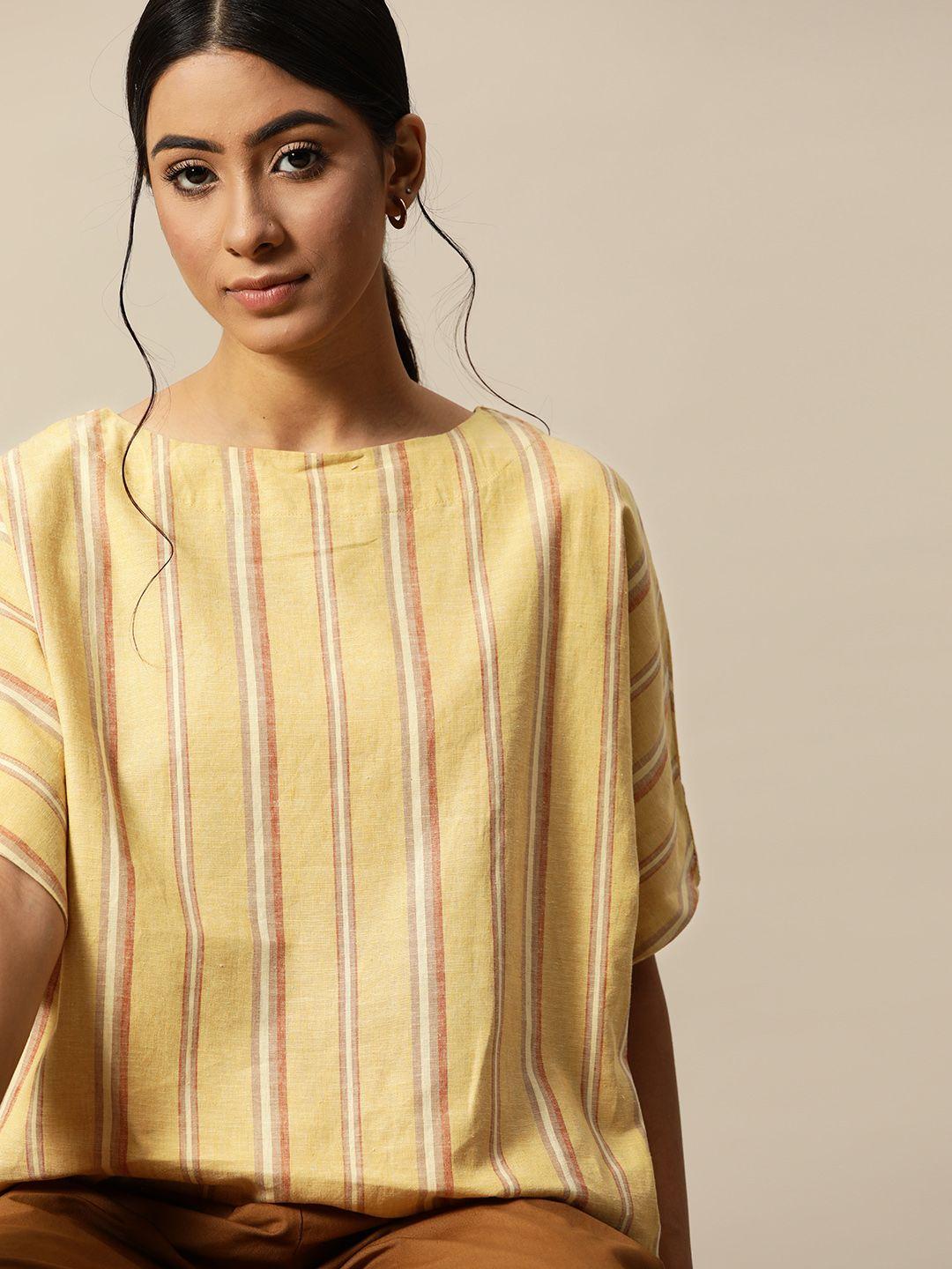 bower mustard yellow and rust orange extended sleeves linen cotton top