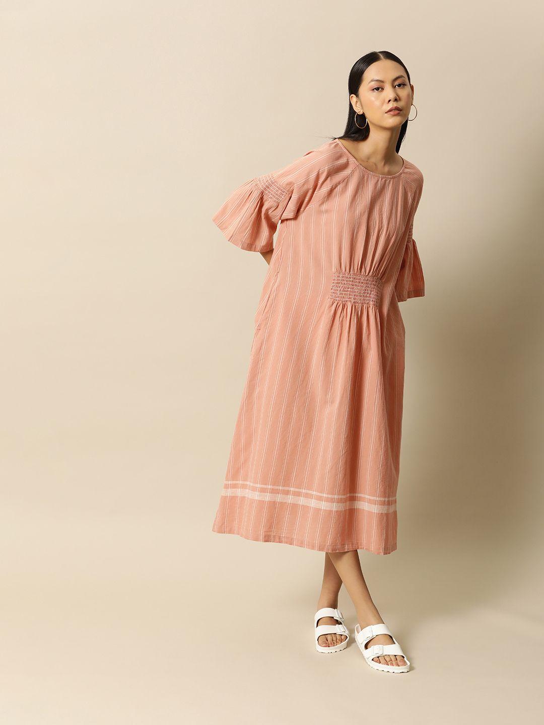 bower peach-coloured spruce premium cotton striped relaxed dress