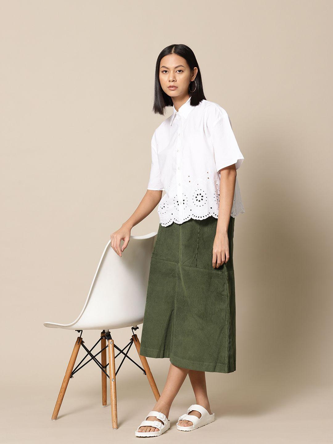 bower self-striped corduroy a-line midi skirt