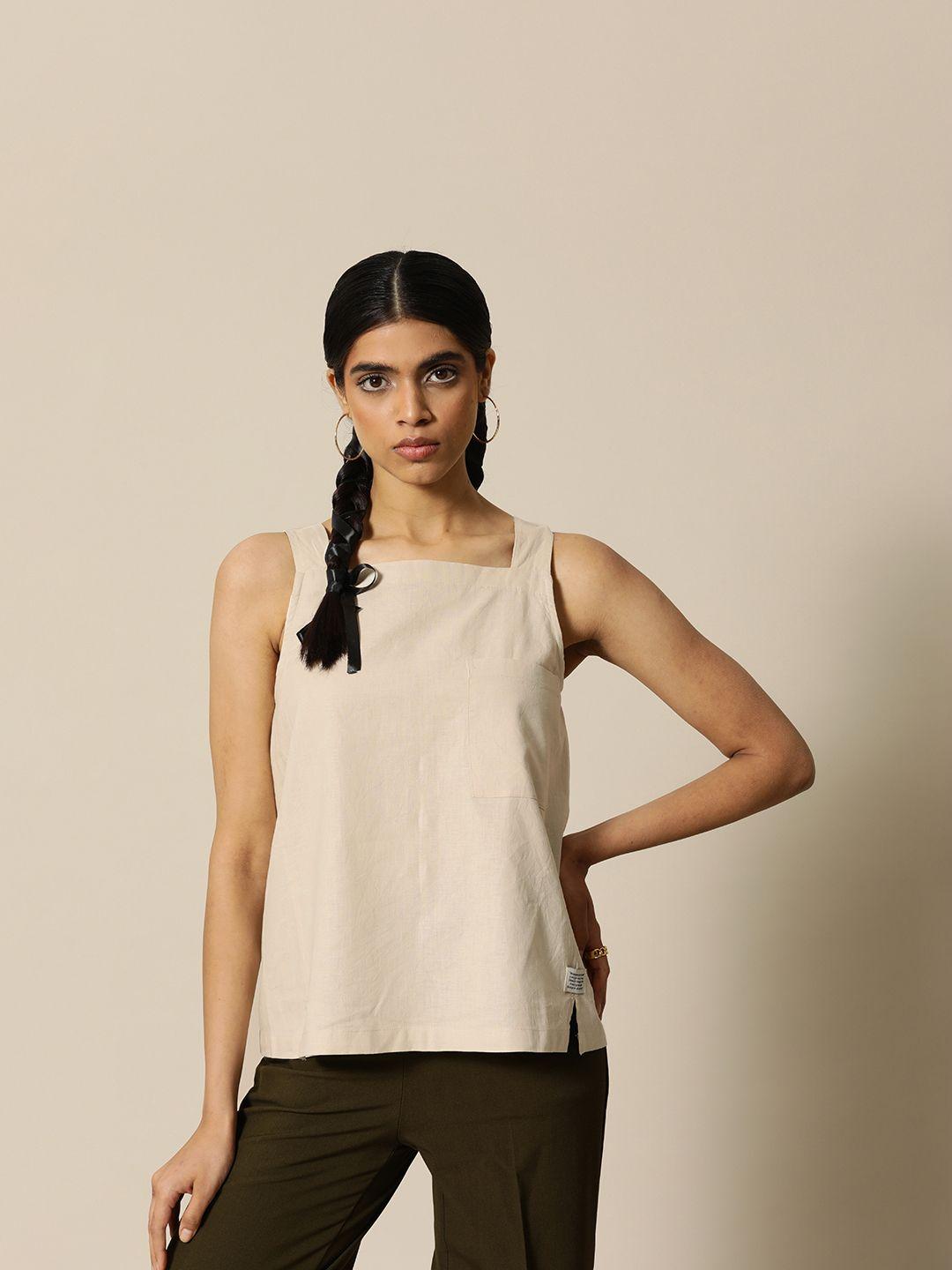 bower women cream-coloured solid top with pocket