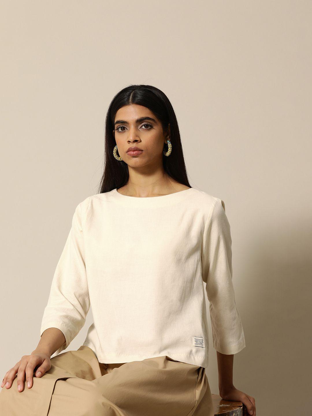 bower women off white solid cotton top