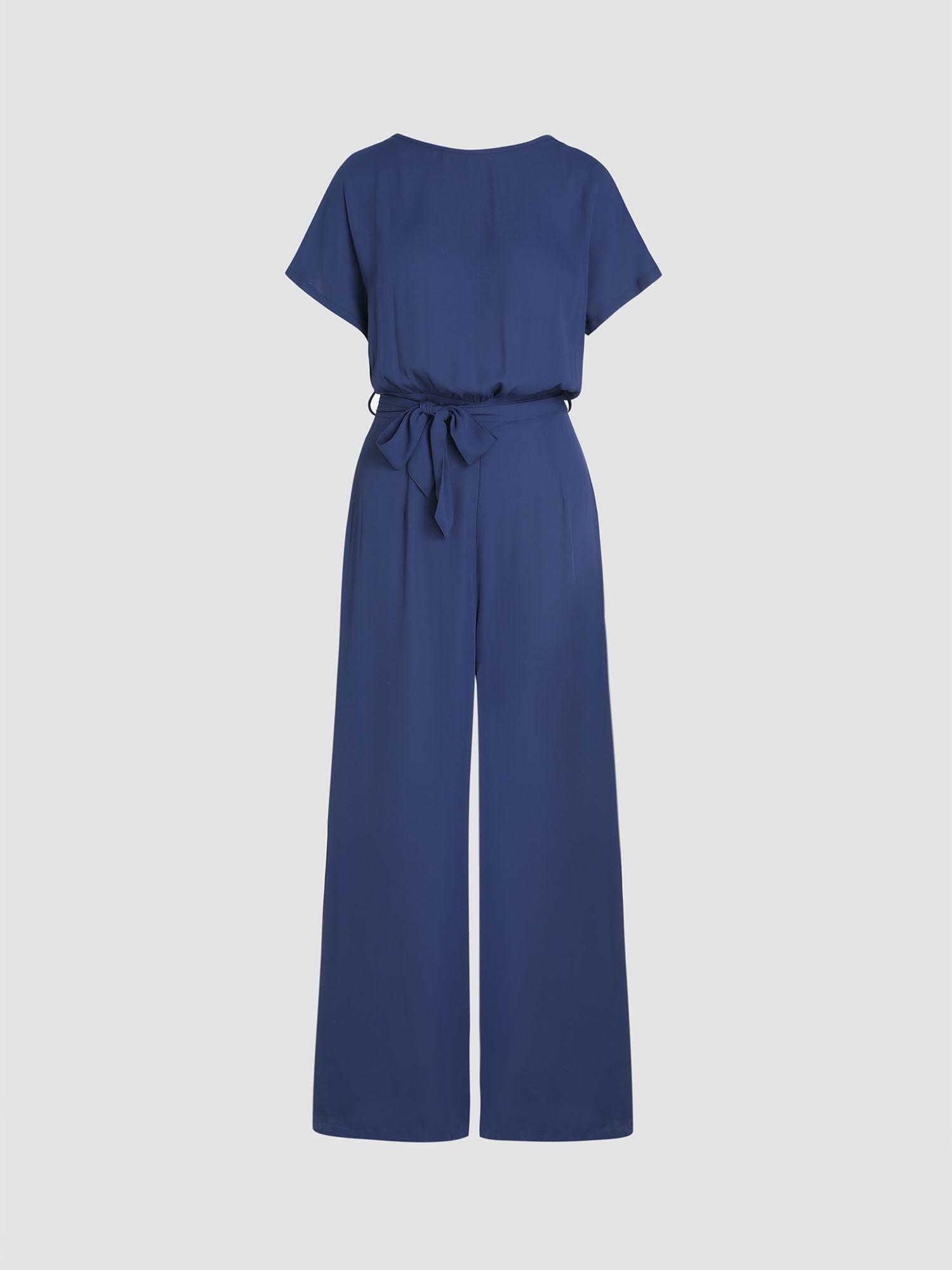 bowknot short sleeve wide leg jumpsuit