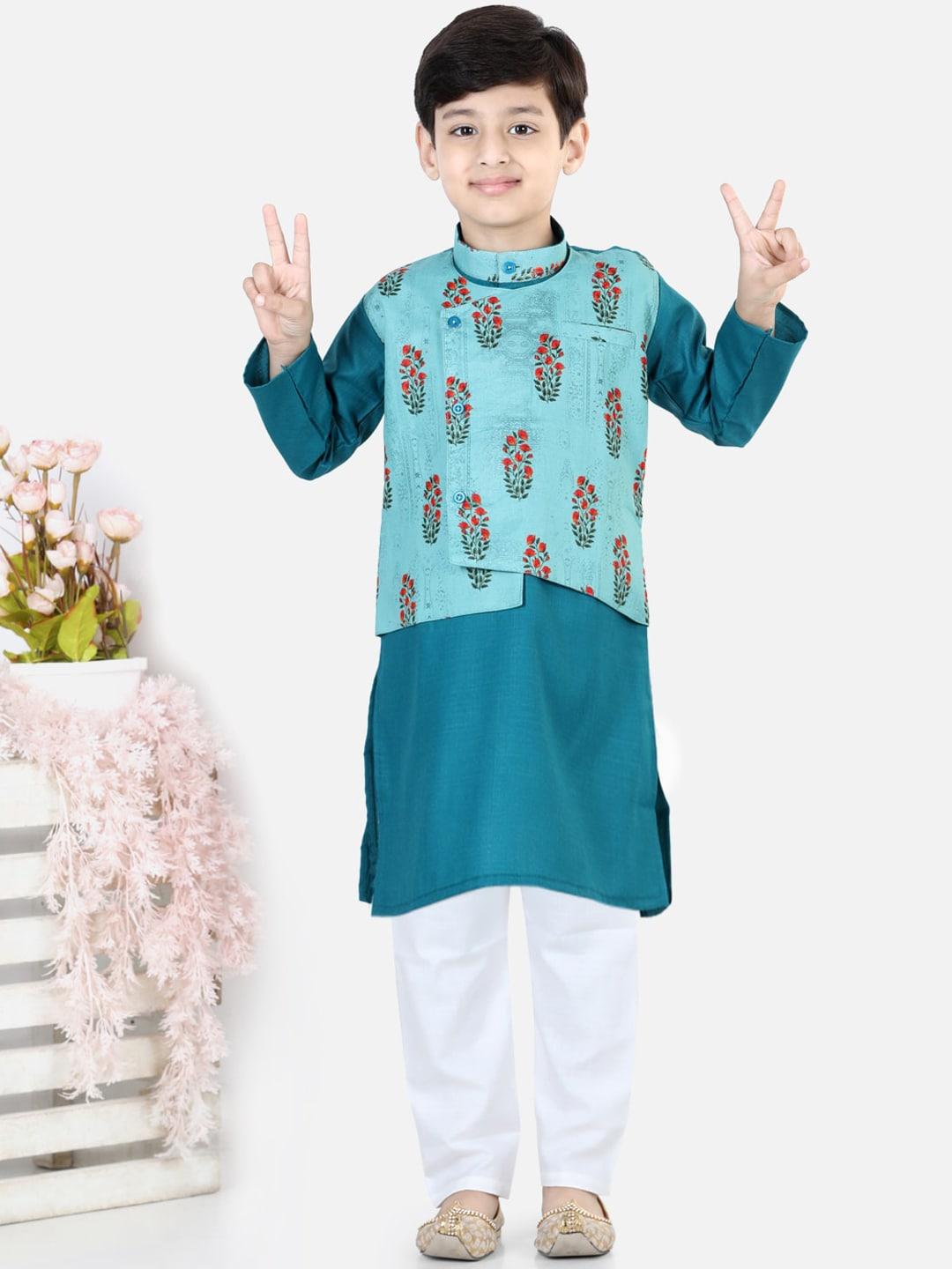 bownbee boys ethnic motifs printed regular pure cotton kurta with pyjamas