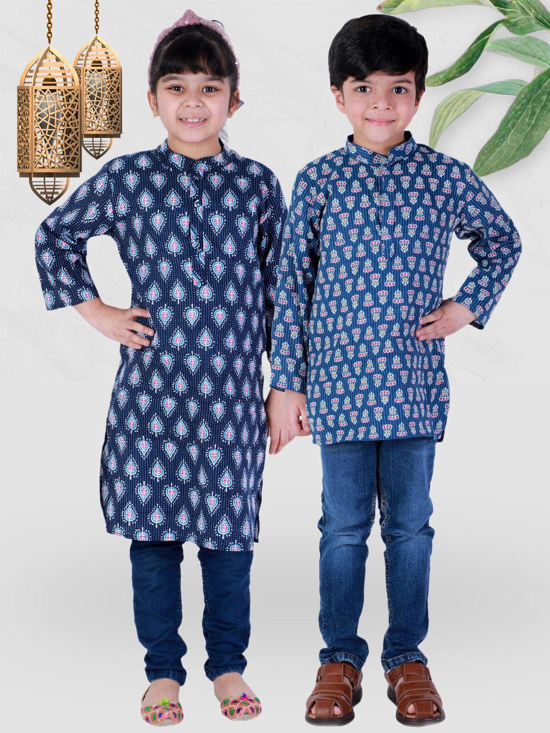 bownbee boys navy blue ethnic motifs printed kurta