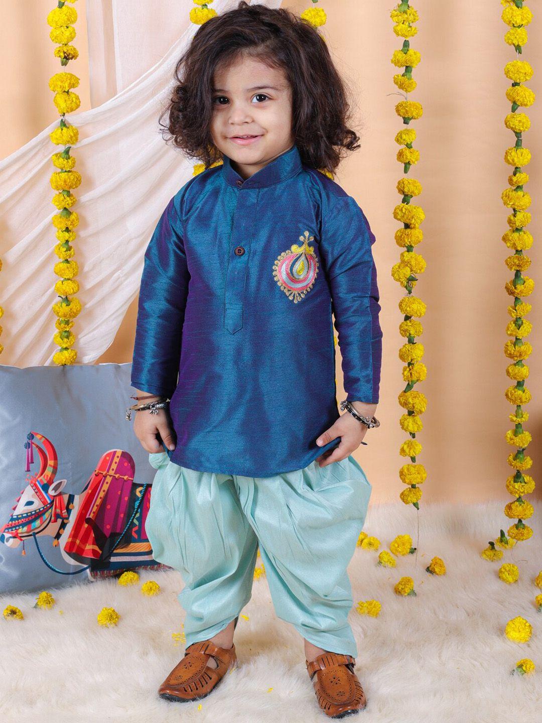 bownbee boys band collar ethnic motifs embroidered thread work kurta with dhoti pant