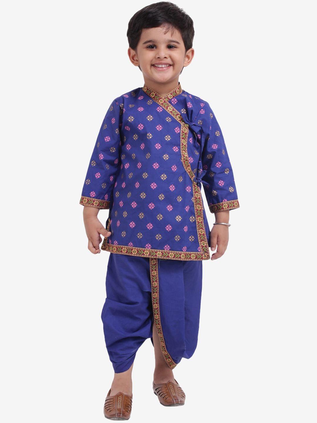 bownbee boys blue ethnic motifs printed pure cotton kurta with dhoti pants