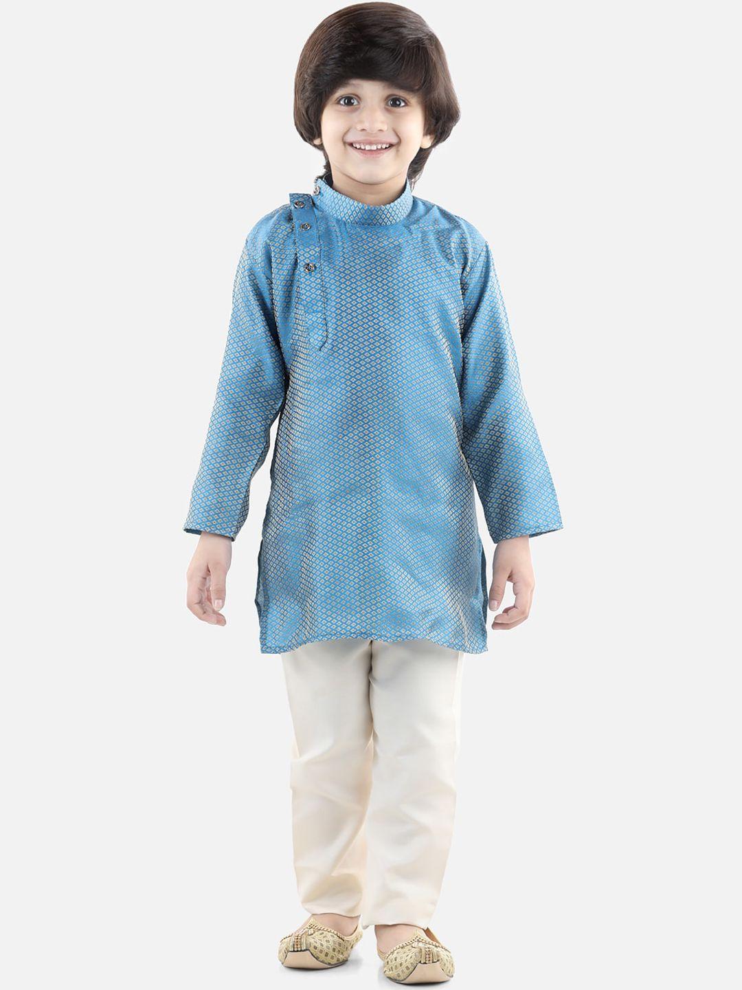 bownbee boys blue ethnic motifs regular kurta with pyjamas