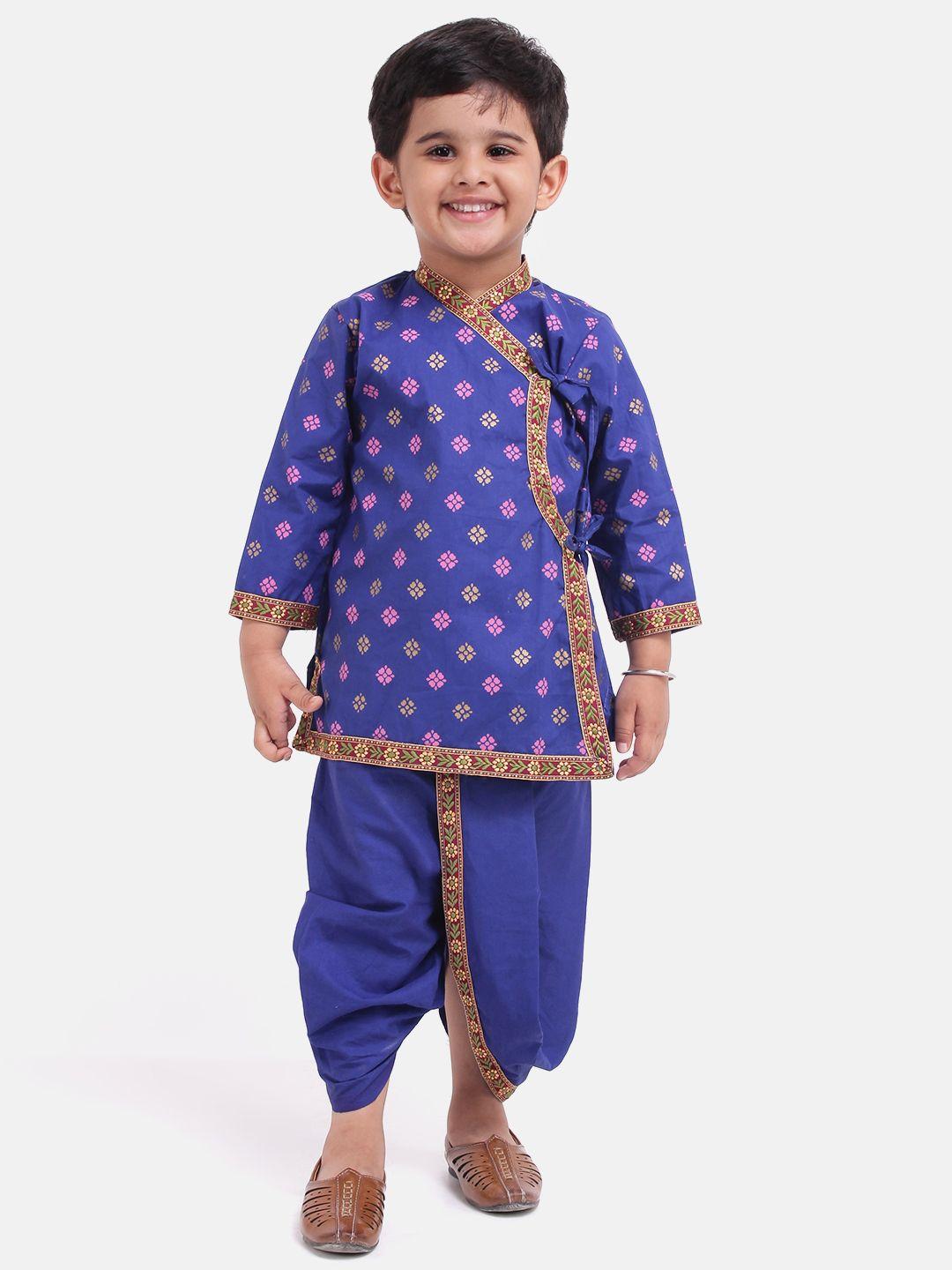 bownbee boys blue printed kurta with dhoti pants