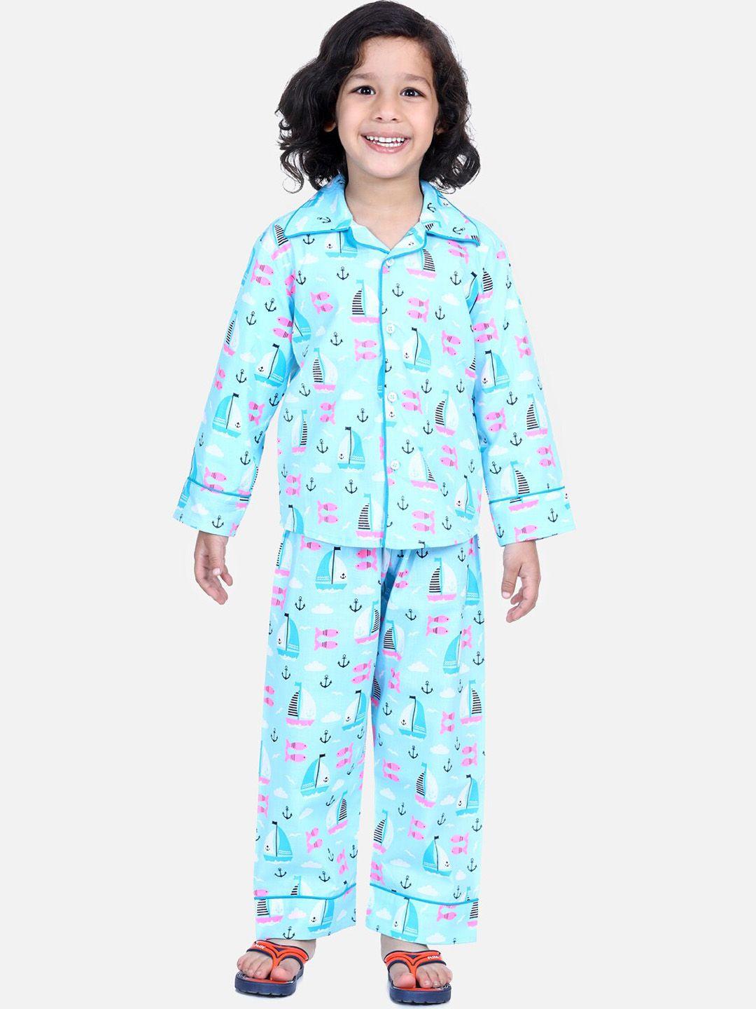 bownbee boys conversational printed pure cotton night suit