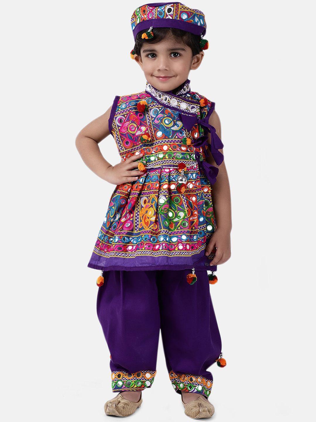 bownbee boys ethnic motifs embroidered mirror work kurta & dhoti pants with kediya