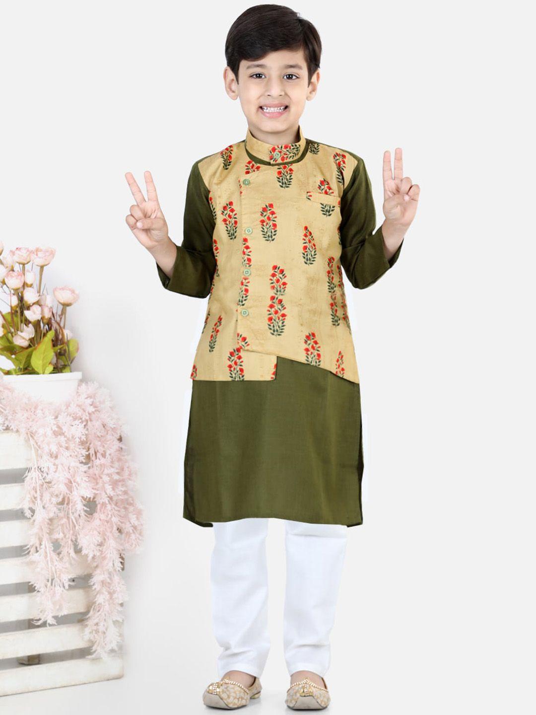 bownbee boys floral printed angarkha pure cotton kurta with pyjamas