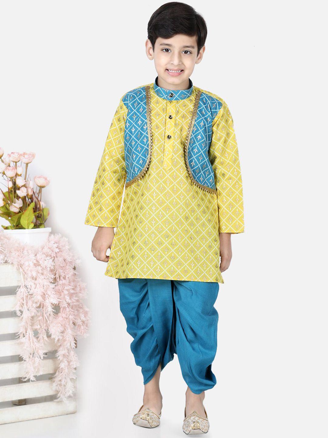 bownbee boys floral printed pure cotton kurta with dhoti pants