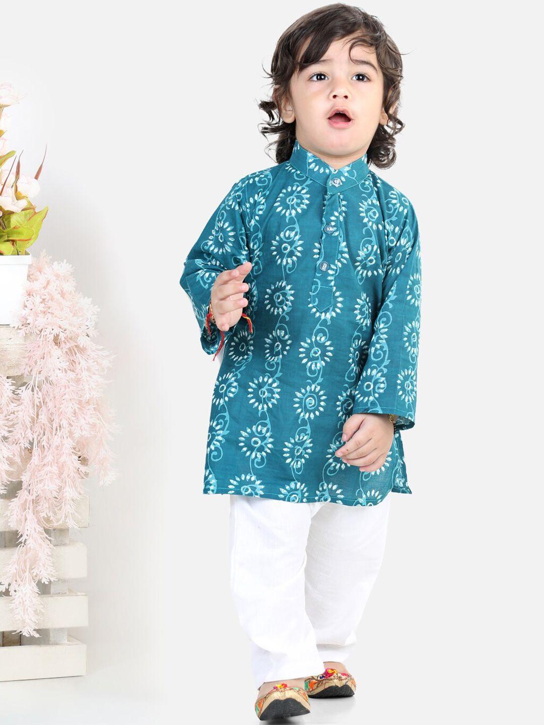 bownbee boys floral printed pure cotton kurta with pyjamas