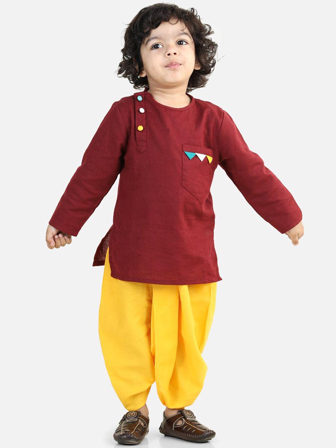 bownbee boys maroon pure cotton kurta with dhoti pants