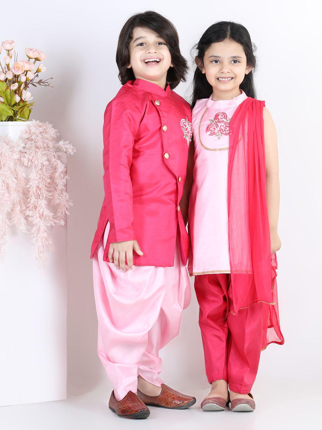 bownbee boys pink hand embroidered kurta & sherwani