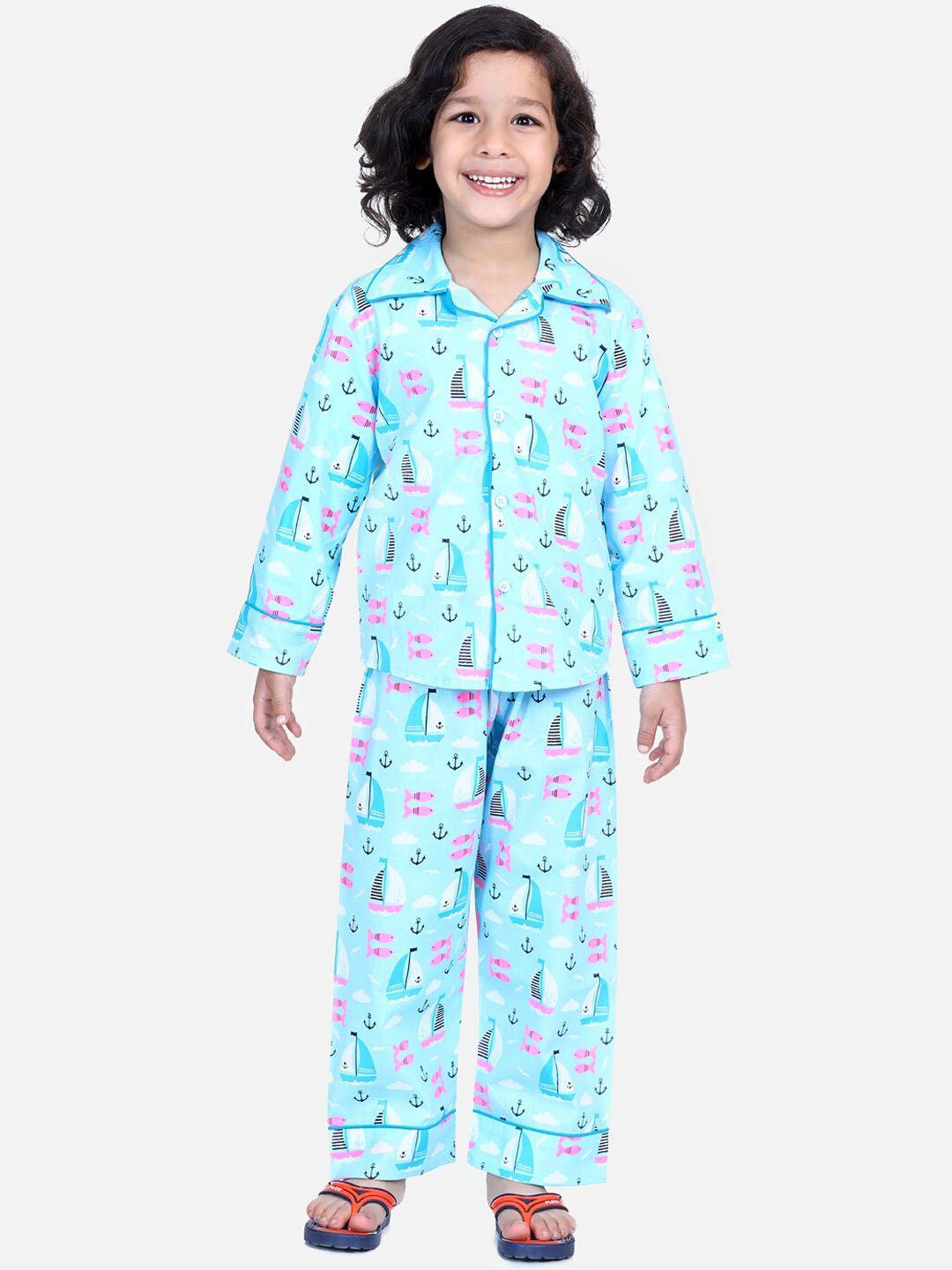 bownbee boys printed full sleeve pure cotton night suit