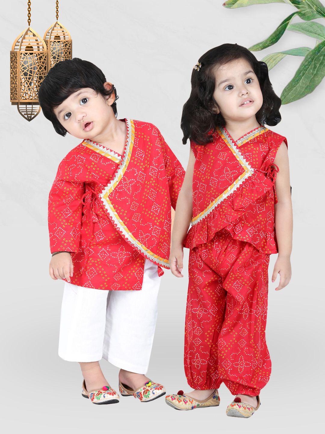 bownbee boys red & white full sleeve cotton kurta pajama