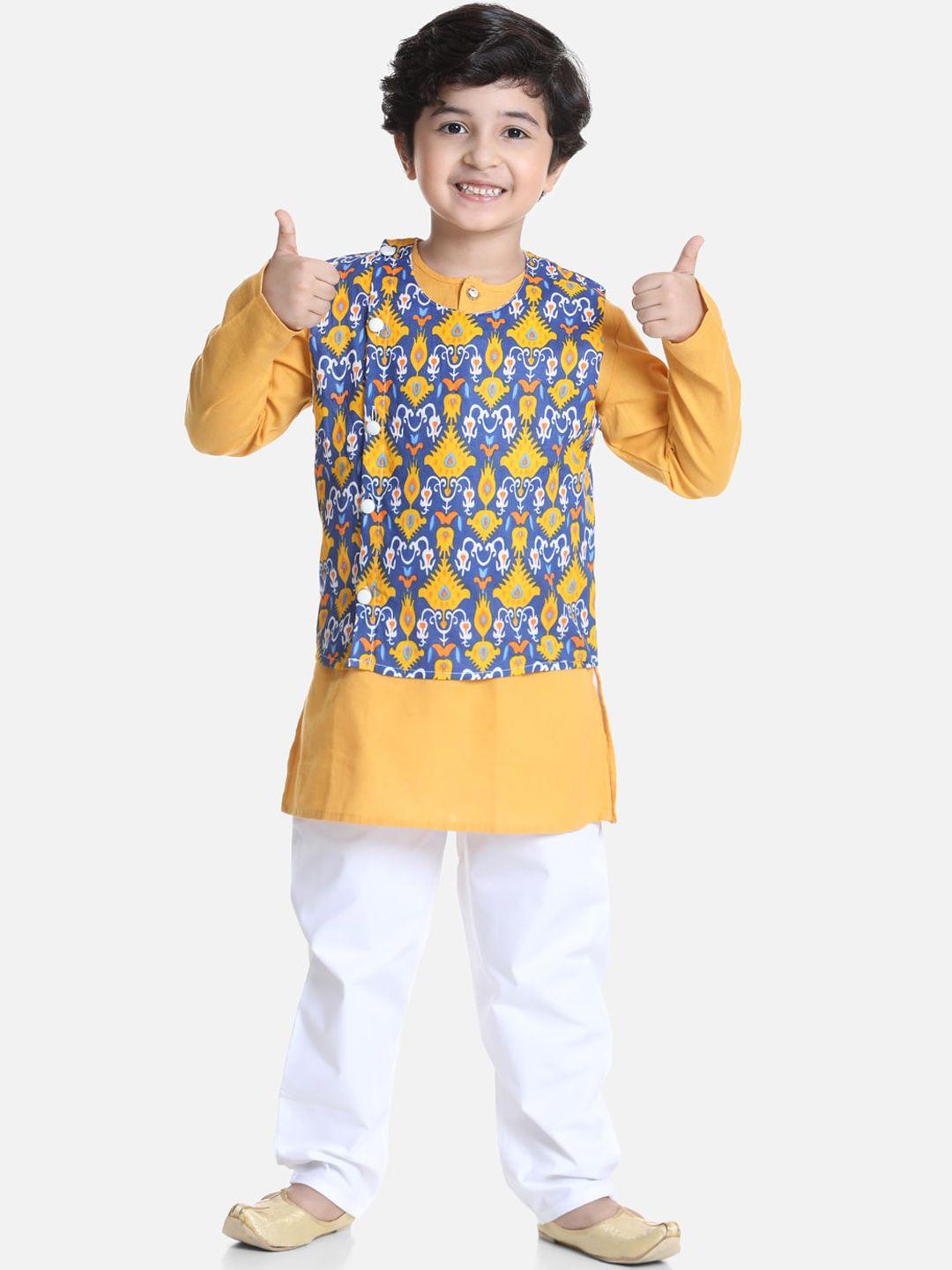 bownbee boys yellow pure cotton kurta with pyjamas