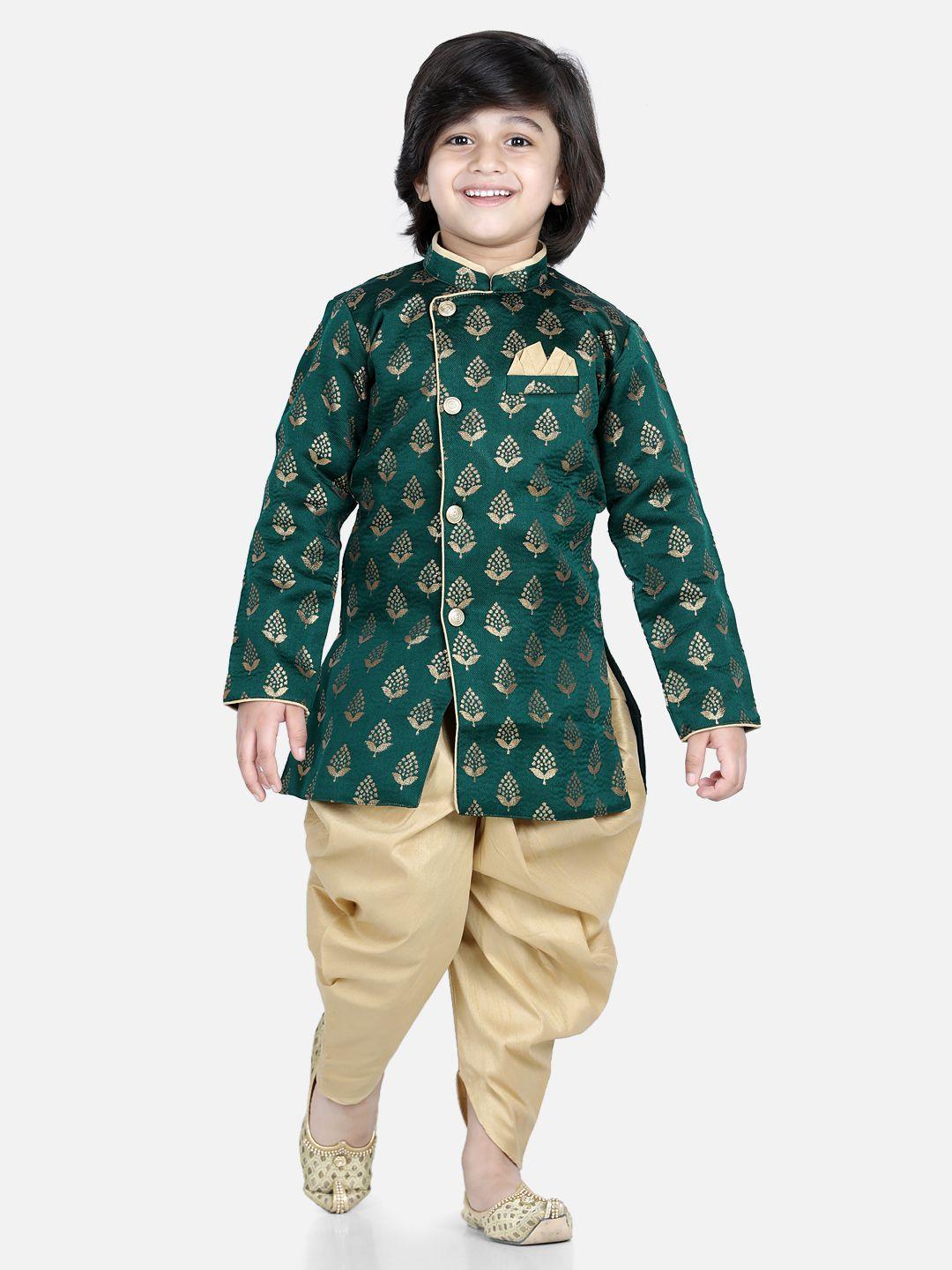 bownbee full sleeve jacquard sherwani for boys- green