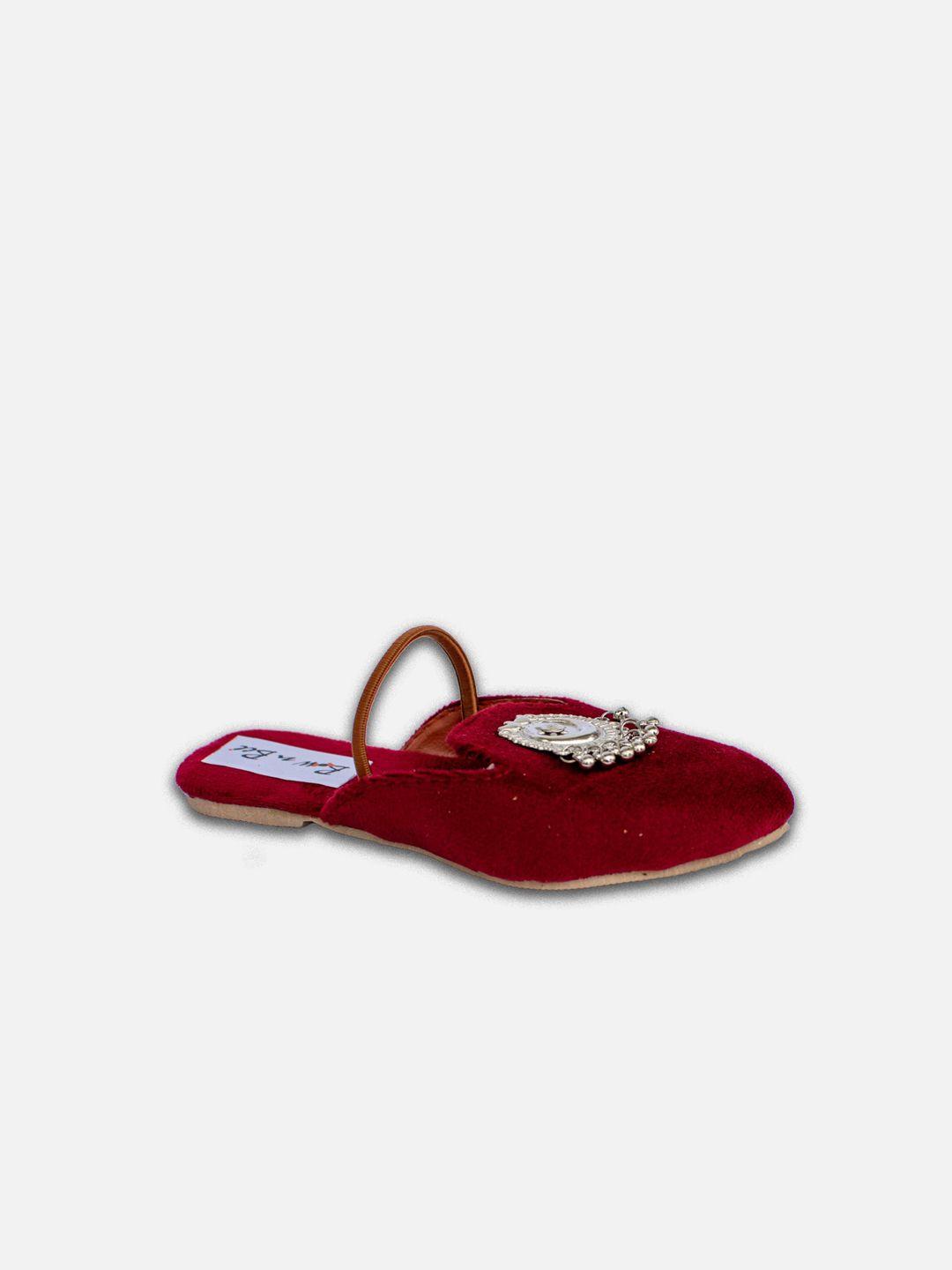 bownbee girls ethnic embellished suede mules with backstrap