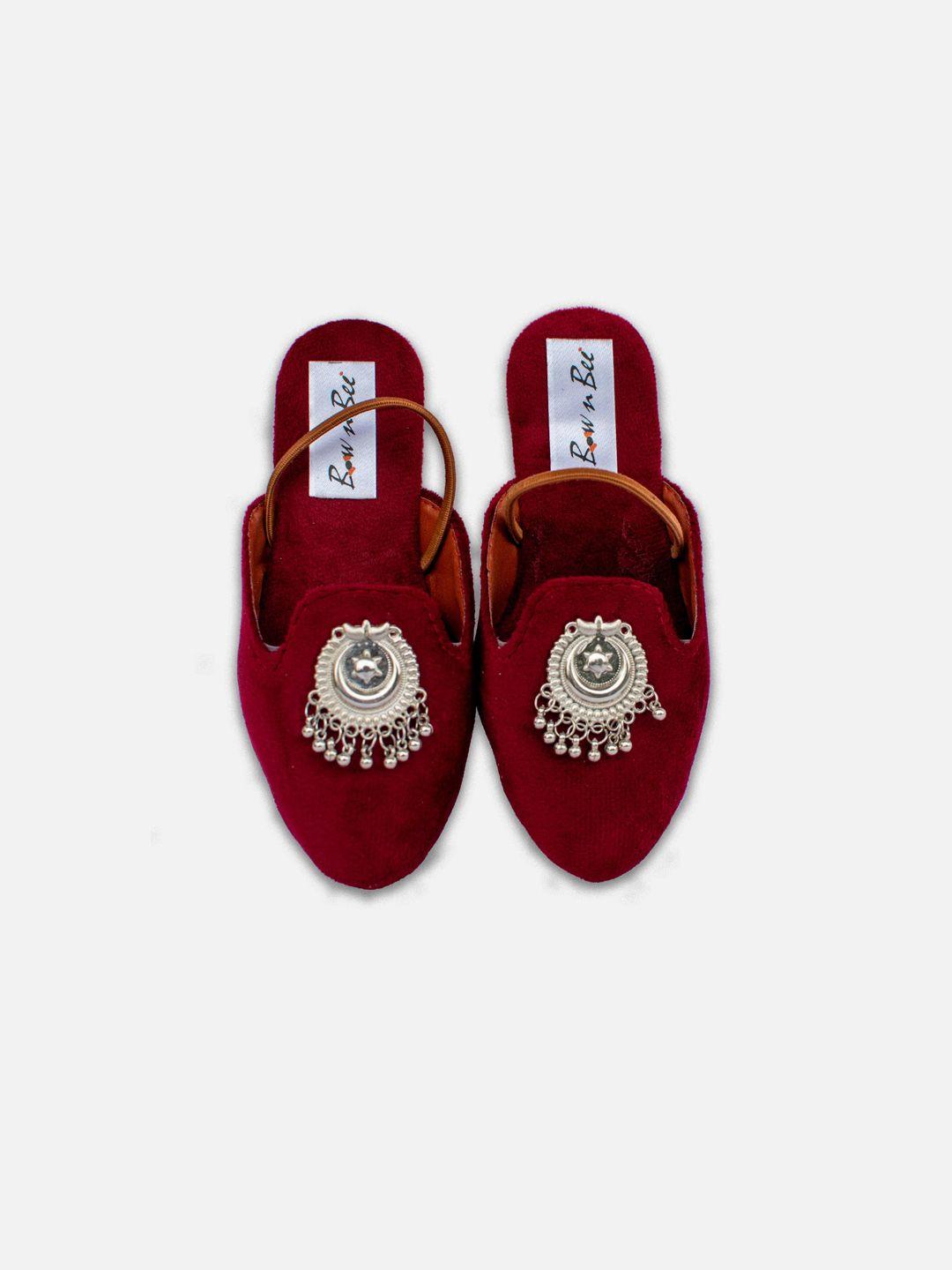 bownbee girls ethnic embellished suede mules with backstrap