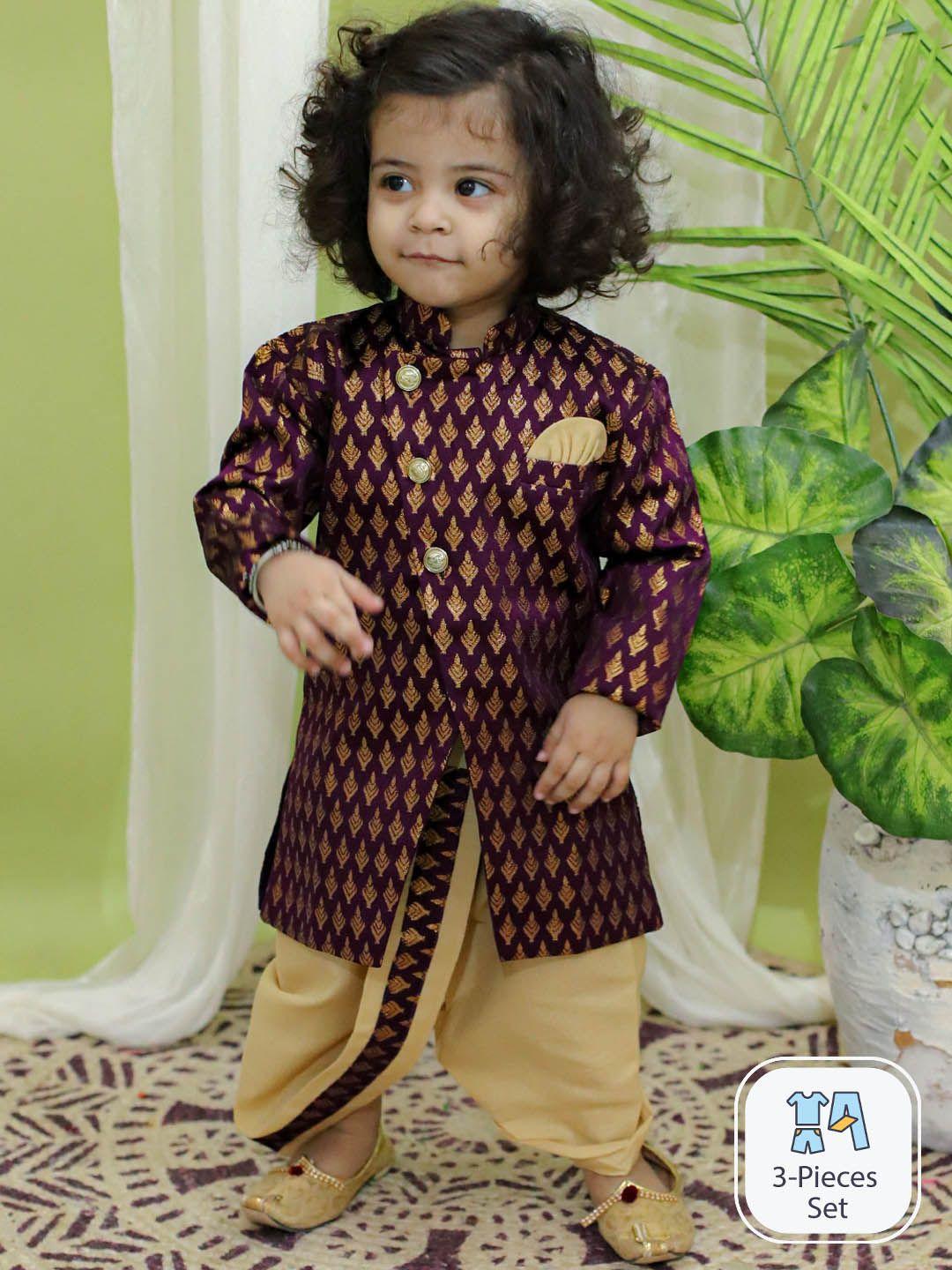 bownbee infant boys self designed jacquard sherwani set