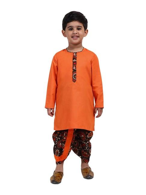 bownbee kids orange & red solid  kurta with dhoti