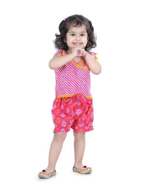 bownbee kids pink cotton printed top & bloomer