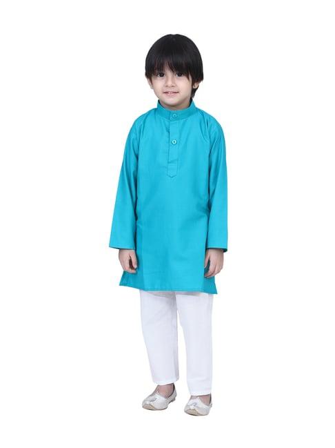 bownbee kids teal blue regular fit kurta & pajamas