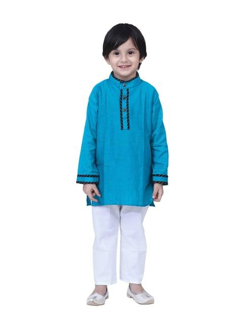 bownbee kids teal blue regular fit kurta & pajamas