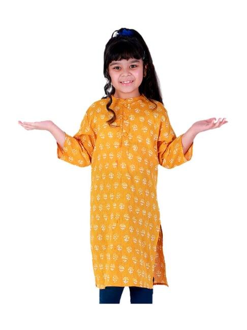 bownbee kids yellow cotton printed kurti