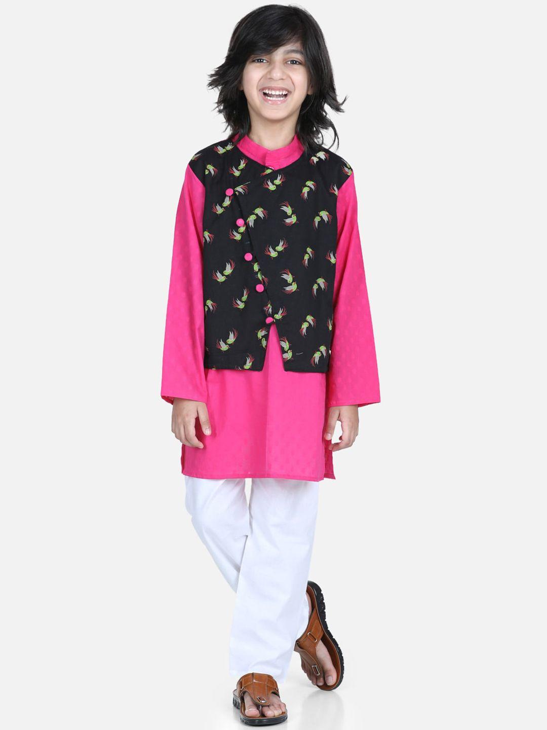 bownbee pure cotton kurta and pyjamas with printed nehru jacket