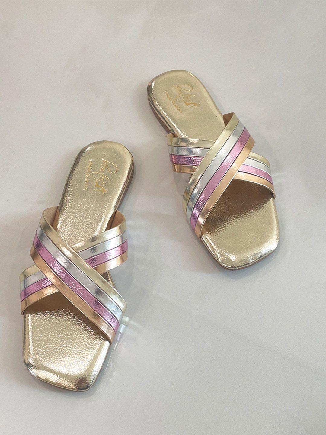 bowtoes textured striped cross strap open toe flats