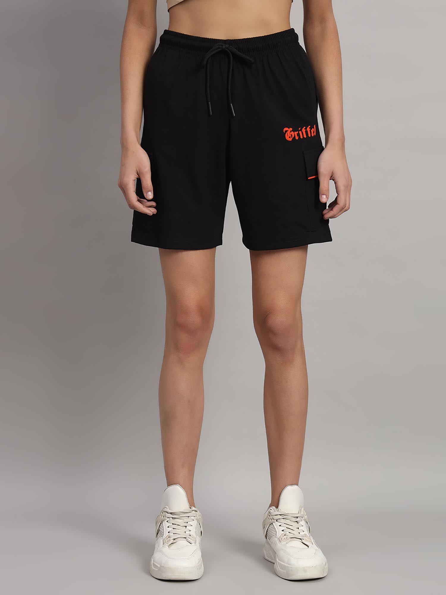 box pocket oversized loose fit black shorts